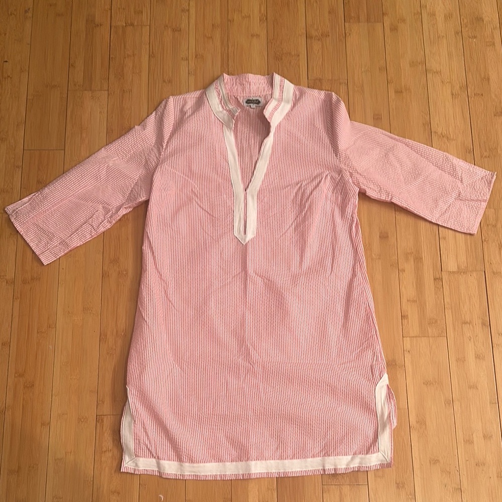Mud Pie Pink Seersucker Tunic with White Trim